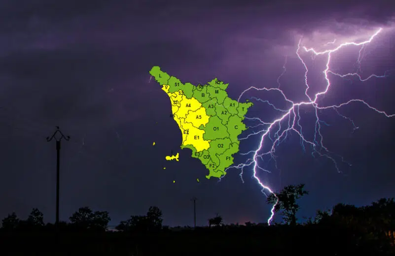 Temporali forti in Toscana: codice giallo per isole, costa nord e centro e zone adiacenti interne