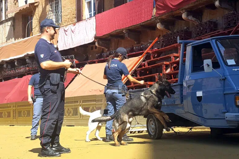 Polizia cinofila in Piazza del Campo