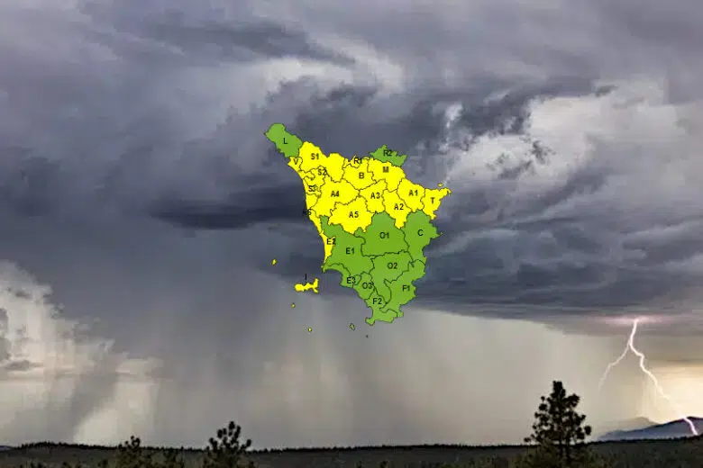 Mercoledì 28 codice giallo in Toscana per temporali e rischio idraulico