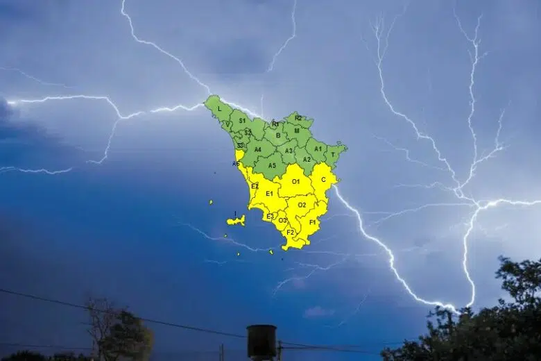 Maltempo, codice giallo per temporali forti e vento su costa e aree centro-meridionali della Toscana