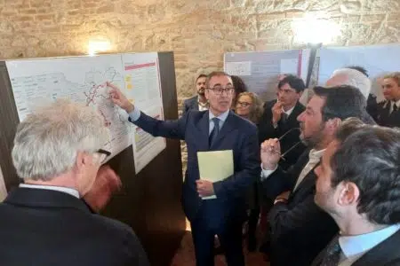 Sopralluogo tecnico del ministro Salvini sul lotto 9 della E78 Grosseto-Siena Il ministro Salvini in visita al cantiere del lotto 9