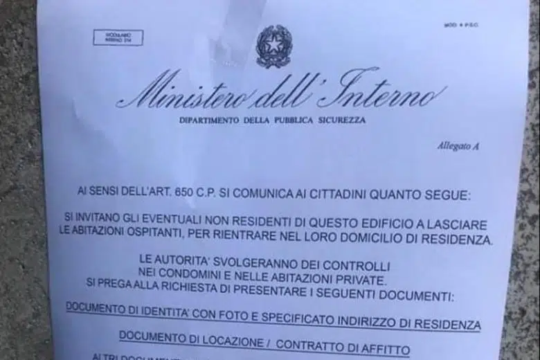Siena, falso avviso del Dipartimento della Pubblica Sicurezza affisso presso le abitazioni Falso volantino Ministero dell'Interno