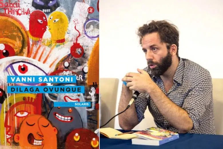Vanni Santoni presenta a Poggibonsi “Dilaga ovunque” Vanni Santoni con la copertina del libro Dilaga Ovunque