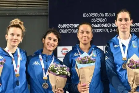 Alice Volpi argento con la Nazionale in Coppa del Mondo a Tbilisi Il quartetto della Nazionale con Alice Volpi a Tbilisi
