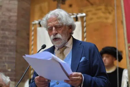 Palio di Siena del 2 luglio 2023, Duccio Balestracci illustra il Drappellone di Roberto Di Jullo Duccio Balestracci illustra il Drappellone per il Palio di Siena del 2 luglio 2023