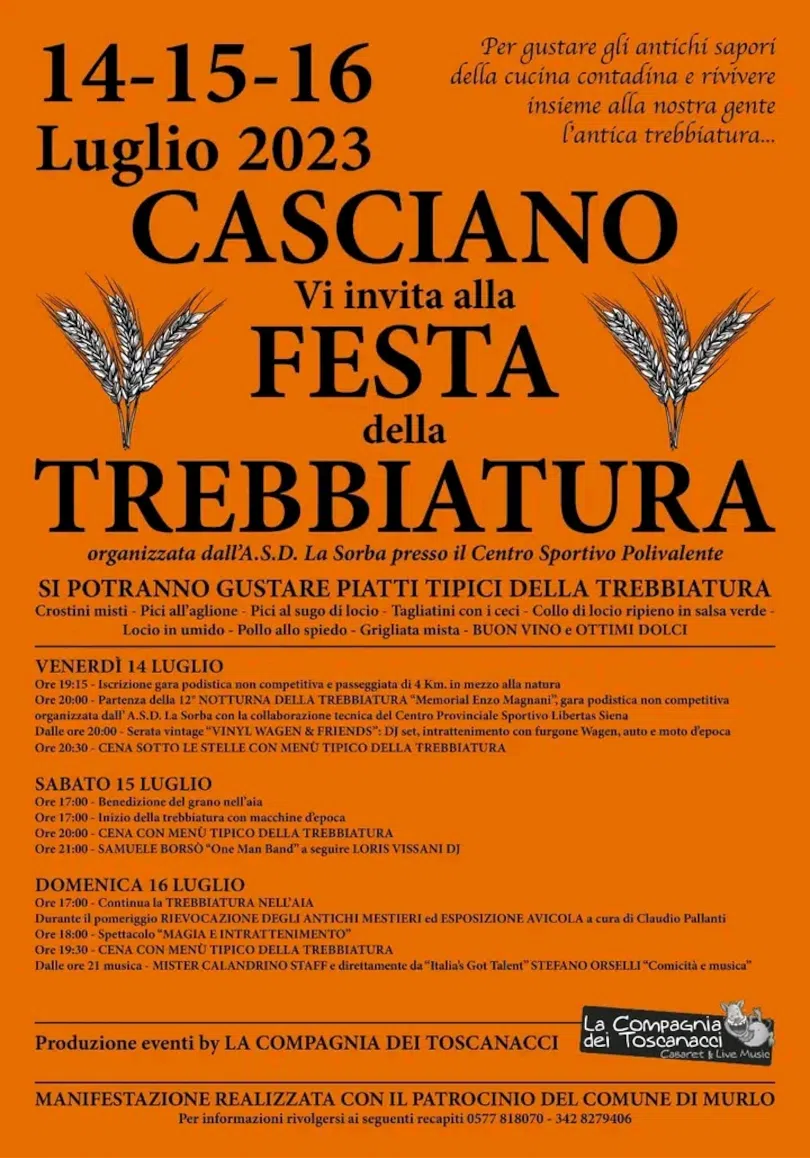 Festa della Trebbiatura Casciano di Murlo. Programma 2023