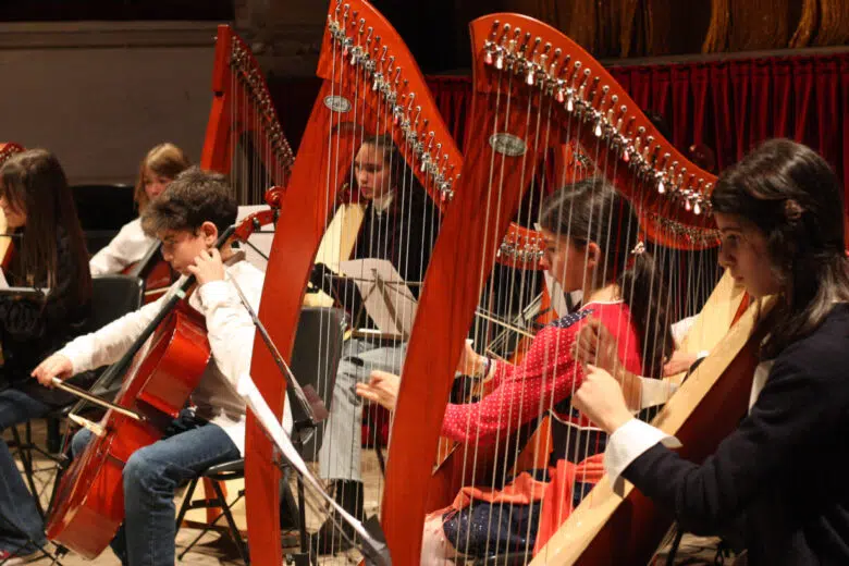 Montepulciano, “I suoni della danza” al concerto di Santa Cecilia Istituto di Musica Henze di Montepulciano, orchestra con arpe in primo piano