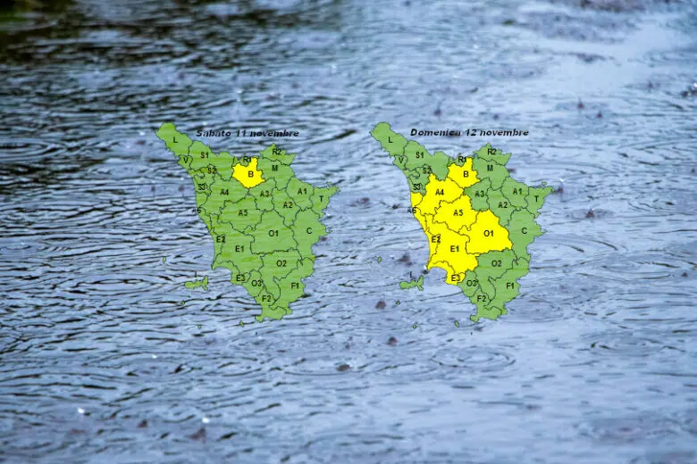 Domenica 12 novembre codice giallo per pioggia nella Toscana centro-meridionale Maltempo Toscana, pioggia, allerta codice giallo