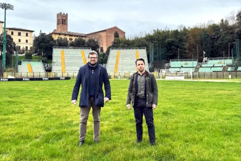 Michele Capitani e Lorenzo Lorè nel corso del sopralluogo allo stadio "Franchi"