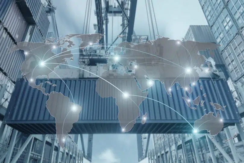 Export, mappa mondiale, container
