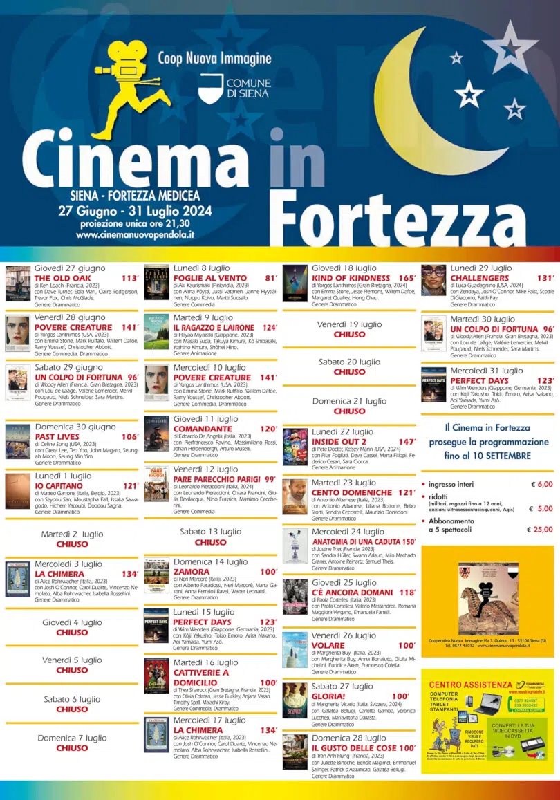 Cinema in Fortezza 2024, locandina giugno-luglio