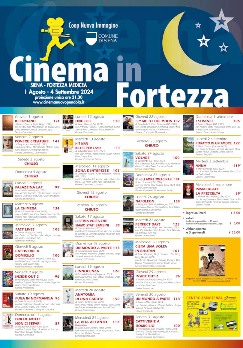 Cinema in Fortezza 2024, locandina agosto-settembre
