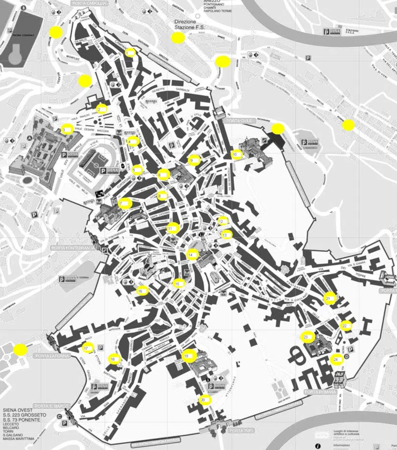 Planimetria rastrelliere biciclette centro storico di Siena