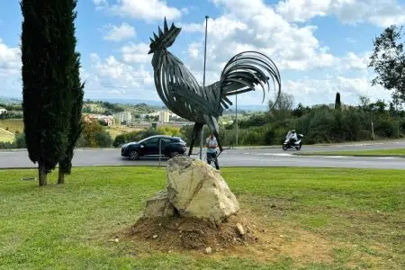 “Il Gallo dei 100 anni”, inaugurata la scultura nella rotonda di Montarioso Scultura Gallo Nero alla rotonda di Montarioso a Siena