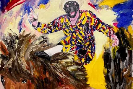 La galleria Olmastroni ospita la mostra dedicata a Mario Pratesi Mario Pratesi, opera, Arlecchino salta su cavallo