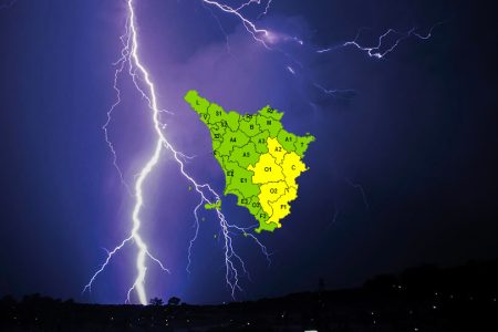 Maltempo, codice giallo per temporali fino alle 22 nel centro-sud della Toscana Codice giallo per temporale in Toscana