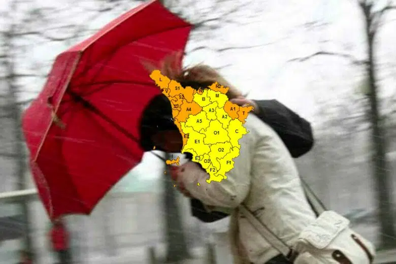 Maltempo, codice arancione su nord ovest Toscana, giallo sul resto della regione Maltempo Toscana, donna con ombrello