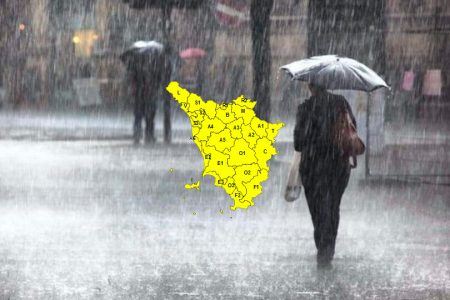 Piogge e temporali, allerta gialla estesa a tutta la Toscana fino a mezzanotte Allerta meteo gialla per pioggia in Toscana