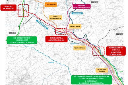 Anas: approvato progetto esecutivo per completamento SS 2 Cassia tra Siena e Monteroni d’Abira Cassia Siena-Monteroni, piantina