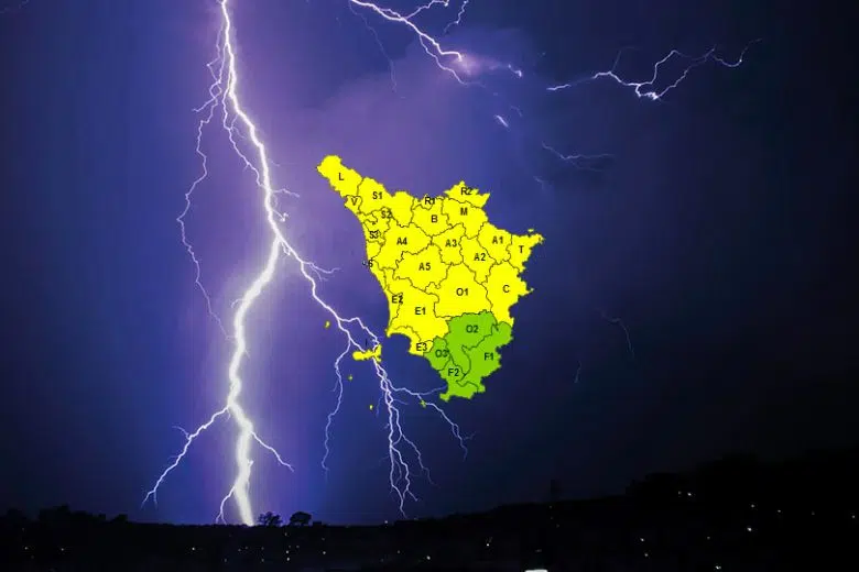 Codice giallo per pioggia, temporali forti e vento esteso su gran parte della Toscana Codice giallo per temporali in Toscana