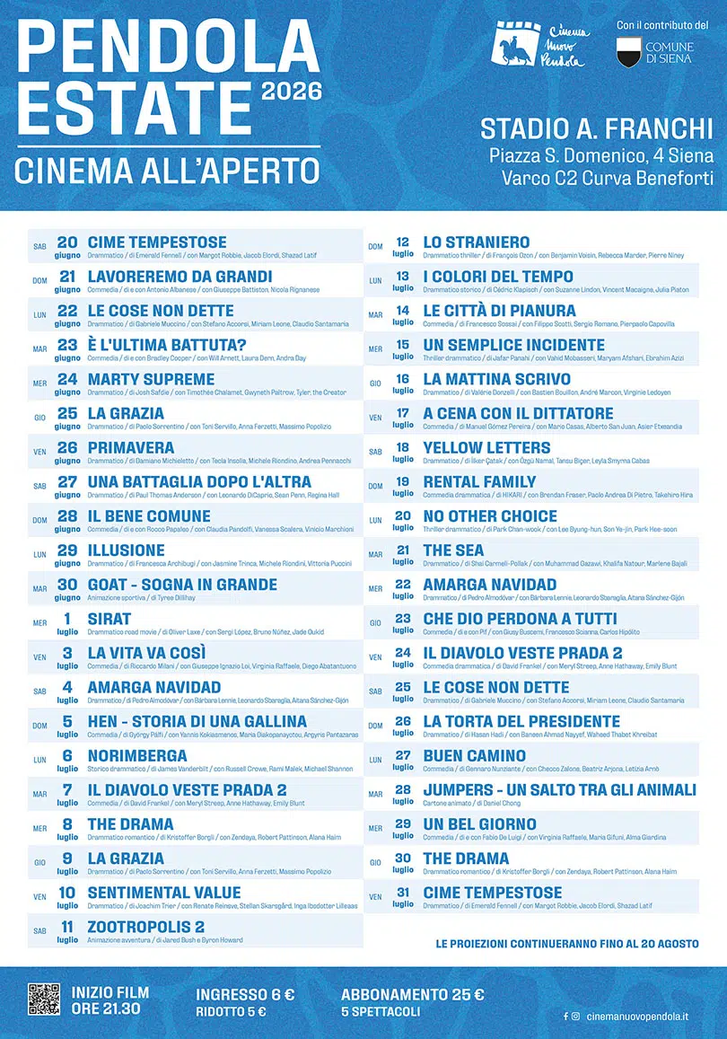 Pendola estate 2026, programma