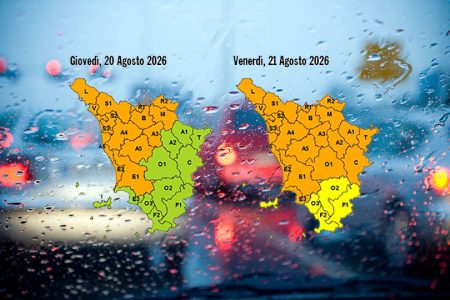 Temporali forti in estensione a tutta la Toscana, allerta arancione fino alle 18 di venerdì Allerta arancione Toscana